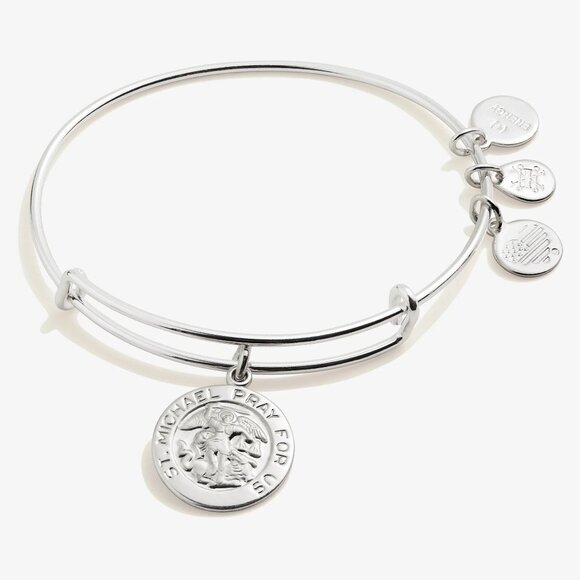 NWT Alex & Ani Silver St. Michael Charm Bangle Bracelet - Picture 1 of 2